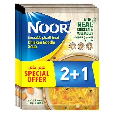 نور شوربة بالدجاج والنودلز، 60 غرام، حزمة من 4 قطع