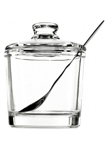 LYNK HOME Classic Clear Glass Sugar Bowl Set with Lid Serving Spoon Salt Pot Pepper Storage Jar Seasoning Pot Dispenser Container Sugar Box Condiment Spice Racks Holder for Kitchen