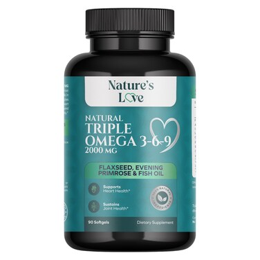 Nature's Love Natural Triple Omega 3-6-9 2000mg Dietary Supplement 90 Softgels