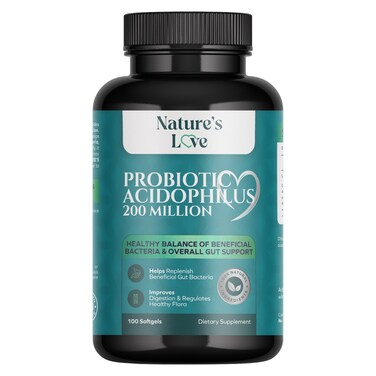 Nature's Love Probiotic Acidophilus 200 Million Dietary Supplement 100 Softgels
