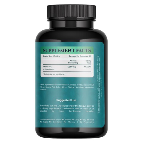 Nature&#39;s Love Vitamin B-12 1000mcg Sublingual Dietary Supplement 60 Tablets