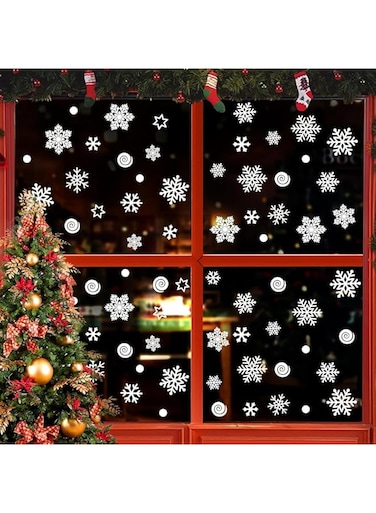 Silk Route Design 3 Christmas Navidad Snowflake Window Clings Stickers for Glass, Sdqt238 White
