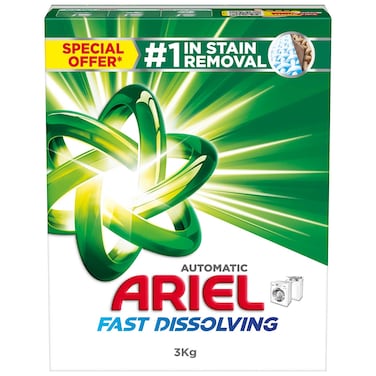 Ariel Fast Dissolving Low Solution Powder Detergent for Automatic Washing Machine Original 3kg