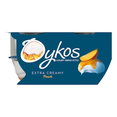 Oykos Greek Style Peach Extra Creamy Yogurt 110g Pack of 4