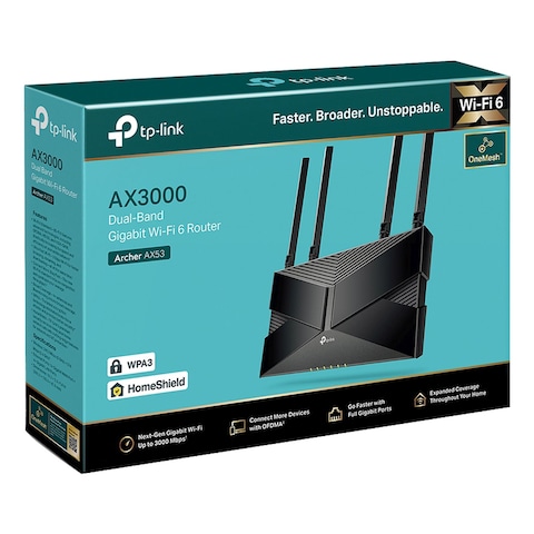 تي بي لينك آرتشر AX53 AX3000 راوتر ثنائي النطاق غيغابايت واي فاي 6 - أسود
