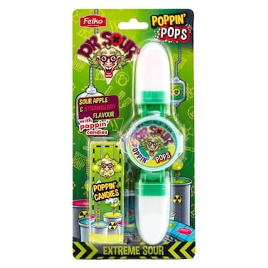 Felko Dr Sour Extreme Sour Poppin' Pops with Poppin' Candies Sour Apple and Strawberry Flavour 35g