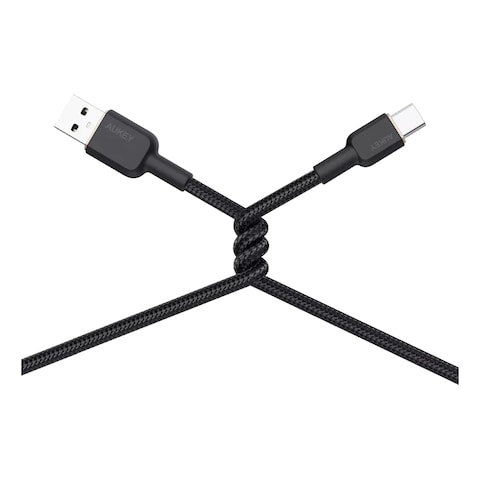أوكي سيركليت  آي سي كابل شحن ومزامنة بيانات من النايلون المضفور USB-A إلى USB-C أسود بطول 1 متر