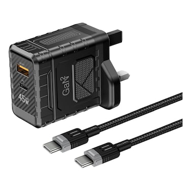 سيلايريز شاحن غان 2 بيدي باللون الأسود بقدرة 45 وات مع كابل شحن باللون الأسود بقدرة 60 وات