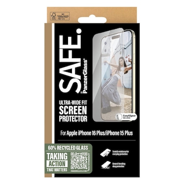 PanzerGlass Safe Ultra-Wide Fit Screen Protector For Apple iPhone 16 Plus And iPhone 15 Plus