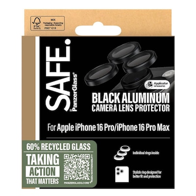 PanzerGlass Safe Aluminium Camera Lens Protector For Apple iPhone 16 Pro And iPhone 16 Pro Max Black