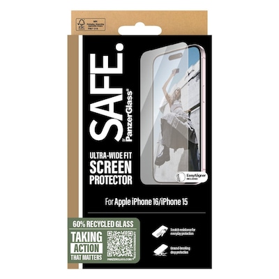 PanzerGlass Safe Ultra-Wide Fit Screen Protector For Apple iPhone 16 And iPhone 15