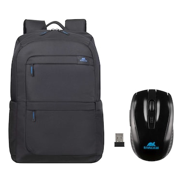 ريفاكيس حقيبة للكمبيوتر المحمول 8062 أسود وماوس لاسلكي أسود