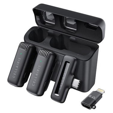 Cellairis Wireless Lavelier Dual Microphone with Caharging Case, Black