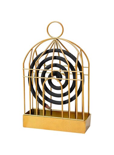 Homarket Portable Metal Mosquito Coil Holder Incense Holder Retro Incense Coil Burner, Hanging Bird Cage Outdoor Home Garden Decor for Bar Courtyard Office Desktop (Gold)
