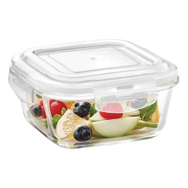 Borosil Glass Klip Square Shaped Food Storage Container 1L