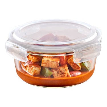 Borosil Glass Klip Round Shaped Food Storage Container 240ml