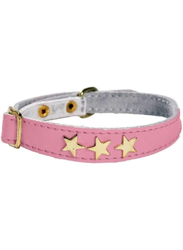 BOBBY ETOILES LEATHER CAT COLLAR WITH GILDED STARS - PINK COLOR