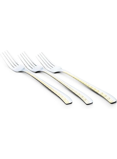 Art Berger Dinner Forks Set Of 3, Stainless Steel Table Dining Forks, Golden Design