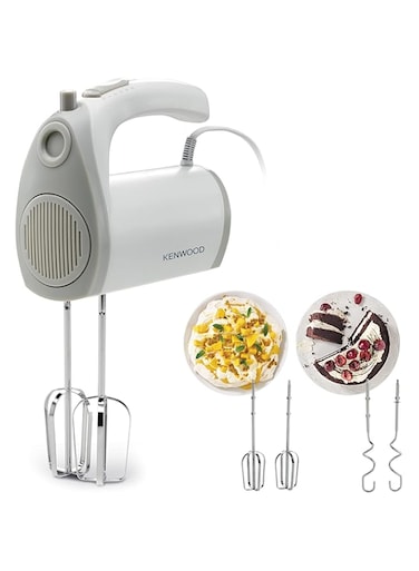 KENWOOD Hand Mixer (Electric Whisk) 300W with 5 Speeds + Turbo Button, Twin Stainless Steel Kneader and Beater for Mixing, Whipping, Whisking, Kneading HMP20.000WH White