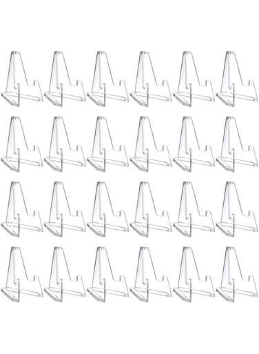 Yalikop 24 Packs Mini Clear Acrylic Easel Display Stands, 2.25 Inch Mini Coins Medals Pockets Watches Display Easel Holders Badge Show Stand Exhibit Mount