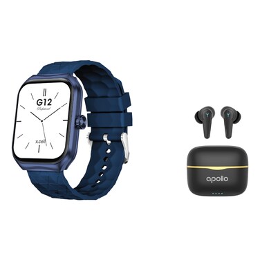 X.Cell G12 Professional Smartwatch Blue and Apollo 7 Truly Wireless Bluetooth In-Ear Earbuds