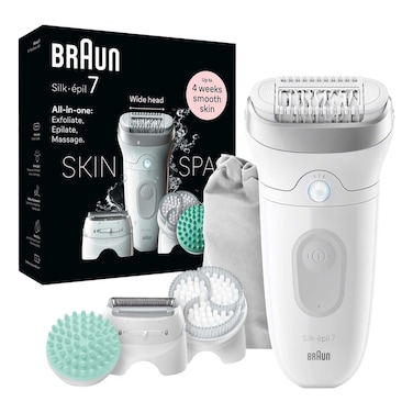 Braun Silk-Epil SkinSpa 7 Epilator SE 7081, White and Silver