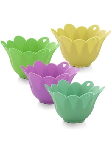KNP 4-Piece Flower Bowl Molder For Egg Poacher Set Multicolour 10X6.5Cm. The Poacher Stands On The Pan, Protects The Egg From The Tumbling Action Of Water While Conducting The Heat To Poach The Egg.
