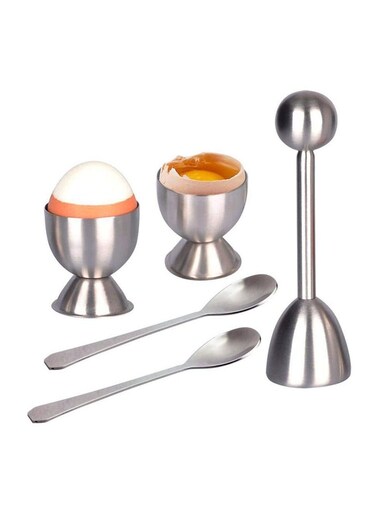 Cracker Topper Egg Topper Set Stainless Steel Egg Shell Opener Soft Hard Boiled Eggs Separator Tool Egg Topper Cutter with 2 Egg Cups 2 Spoons