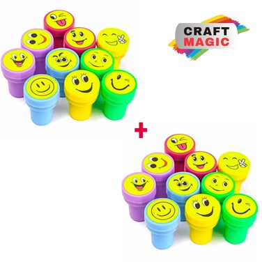 CRAFT MAGIC 20 Pack (10+10)Emoji Stamps for Kids &ndash; Emoji Stamp, Educational Toys Art and Craft School Supplies, Coloring &amp; Stamping Set for Girls &amp; Boys 3 Years +, Multicolor Learning Toys