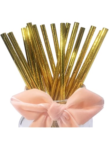 N\C NC NC NC NC NC NC NC NC NC NC NC NC NC NC NC 100Pack Gold Foil Paper Straws, Disposable Metallic Gold Drinking Straw Biodegradable Cocktail Straws for Birthday, Wedding, Party Supplies, 6*197 mm