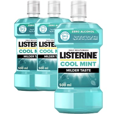 Listerine Zero Alcohol Milder Taste Mouthwash Cool Mint 500ml Pack of 3