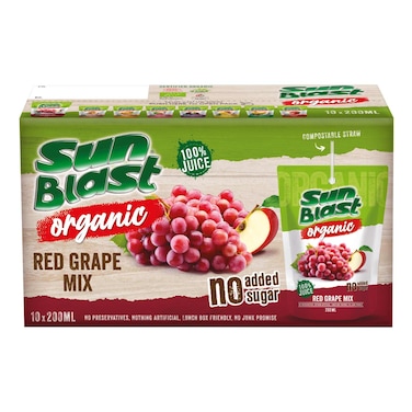 Sunblast Organic Red Grape Mix Juice, 200ml Pack of 10