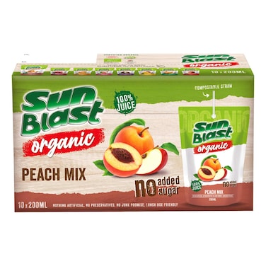 Sunblast Organic Peach Mix Juice, 200ml Pack of 10