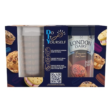 London Dairy Double Chocolate Ice Cream Tub and Double Chocolate Cookies, 500ml+200g