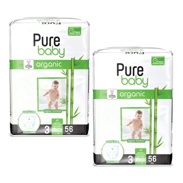 Pure Baby Organic Bamboo Training Diaper Pants Midi Size 3 4-10kg 56 Pants Pack of 2