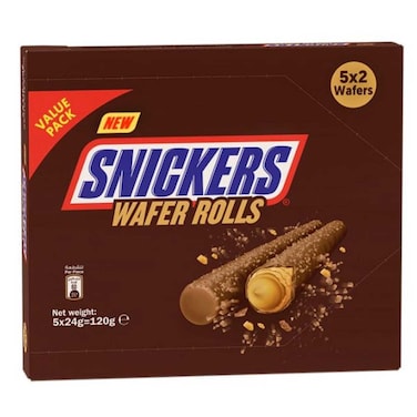 Snickers Chocolate Wafer Rolls 2 Wafers, 24g Pack of 5