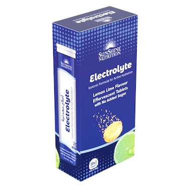 Sunshine Nutrition Electrolyte Lemon Lime Flavour Effervescent Tablets With No Added Sugar 20 Tablets Pack of 2