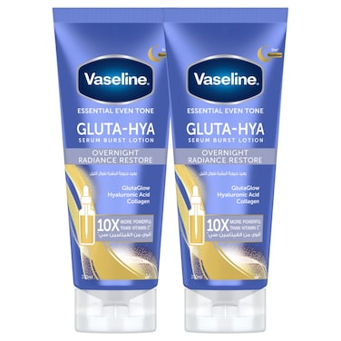 Vaseline Essential Even Tone Gluta-Hya Overnight Radiance Restore Serum Burst Lotion, 200ml Pack of 2