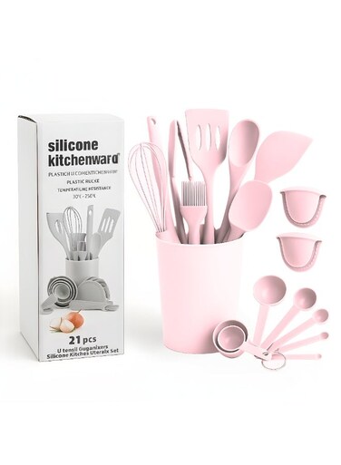 21-Piece Silicone Kitchen Utensils Set with Holder &acirc;&euro;&ldquo; Heat Resistant Cooking Spatula, Spoon, Ladle &amp; Turner Set for Non-Stick Cookware &acirc;&euro;&ldquo; BPA Free Silicone Cooking Tools
