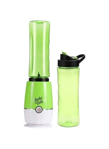 Shake N Take 3 Juice Smoothie Blender with 2 Sport Bottles, mini and convenience, super powerful blender crushes ice instantly, Automatic Pulp Ejection, 500ml Portable Sport Bottle - Green