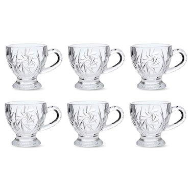 Glass Tea Cup Set, Clear, Assorted Designs, 6 PCS