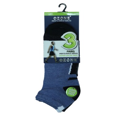 Ozone Men's Ankle Socks, Assorted, Free Size, 3 Pairs