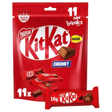 Nestle KITKAT Chunky Mini Bag Milk Chocolate Bag (11 Mini Bars) 176g