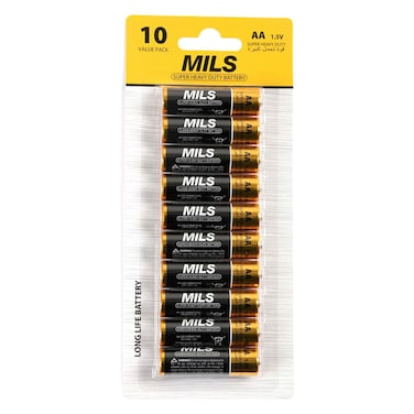 Mils Super Heavy Duty Alkaline Batteries AA 10 PCS