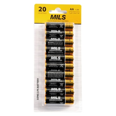 Mils Super Heavy Duty Alkaline Batteries AA 20 PCS