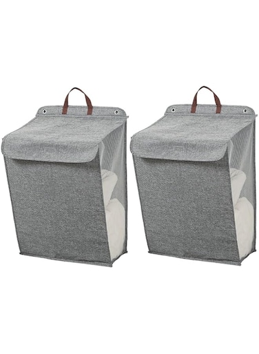 EOMECUIGAO Hanging Laundry Hamper 2 Pack, Collapsible Laundry Baskets, Wall Mounted Laundry Hamper Bag, Large Opening Portable Clothes Basket with Handle, Grey