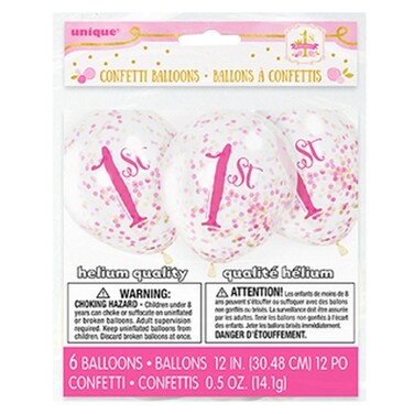 Unique 1st Birthday Pink Gold Confetti Balloons 12inch