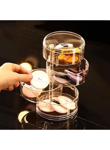 U-HOOME Clear Acrylic Small Jewelry Organizer, 4 Layers Rotating Travel Jewelry Tray Case with Lid for Bracelets Rings,Hair Accessories Earrings Necklace Watch Jewelry Storage Box for Women (4 Layers)