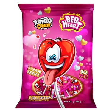 Torpedo Candy Red Heart Strawberry Lollipop, 700g