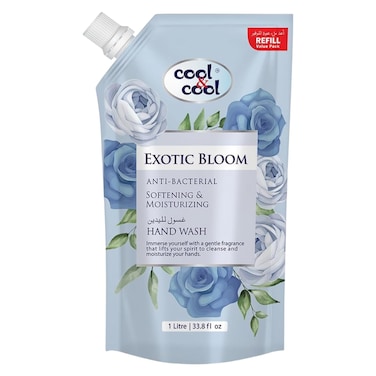 Cool &amp; Cool Anti-Bacterial Skin-Softening and Moisturizing Liquid Hand Wash Refill Pouch Exotic Bloom 1L